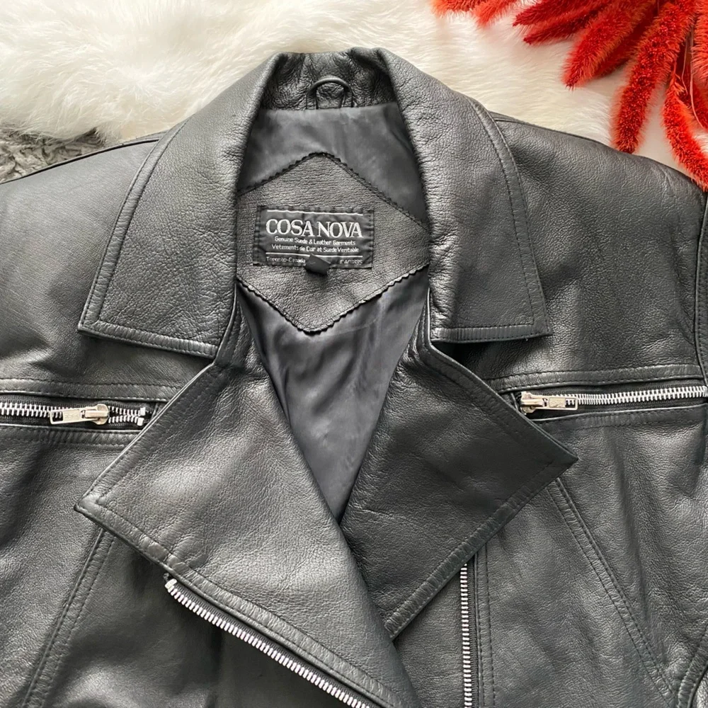 Vintage Cosa Nova Black Leather Biker Jacket - Picture 3 of 12